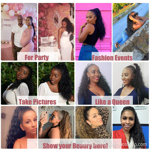 24 Inch Long Corn Wave Ponytail Extension Kinky Curly  Magic Paste Heat Resistant Wavy Synthetic Wrap Around Ponytail Hairpiece